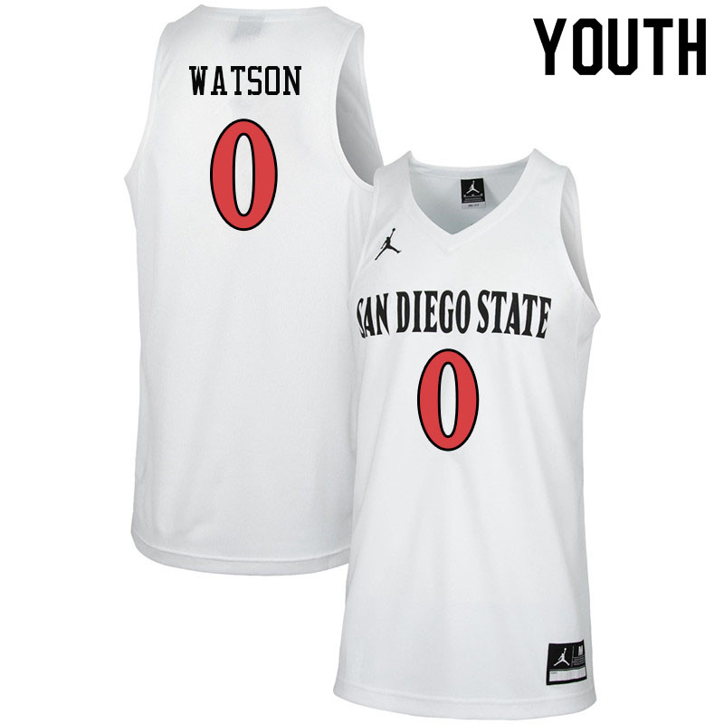 Jordan Brand Youth #0 Devin Watson San Diego State Aztecs College Basketball Jerseys-White